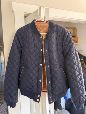 Cozy UGG Eliana Sherpa Reversible Quilted Navy Bomber Jacket